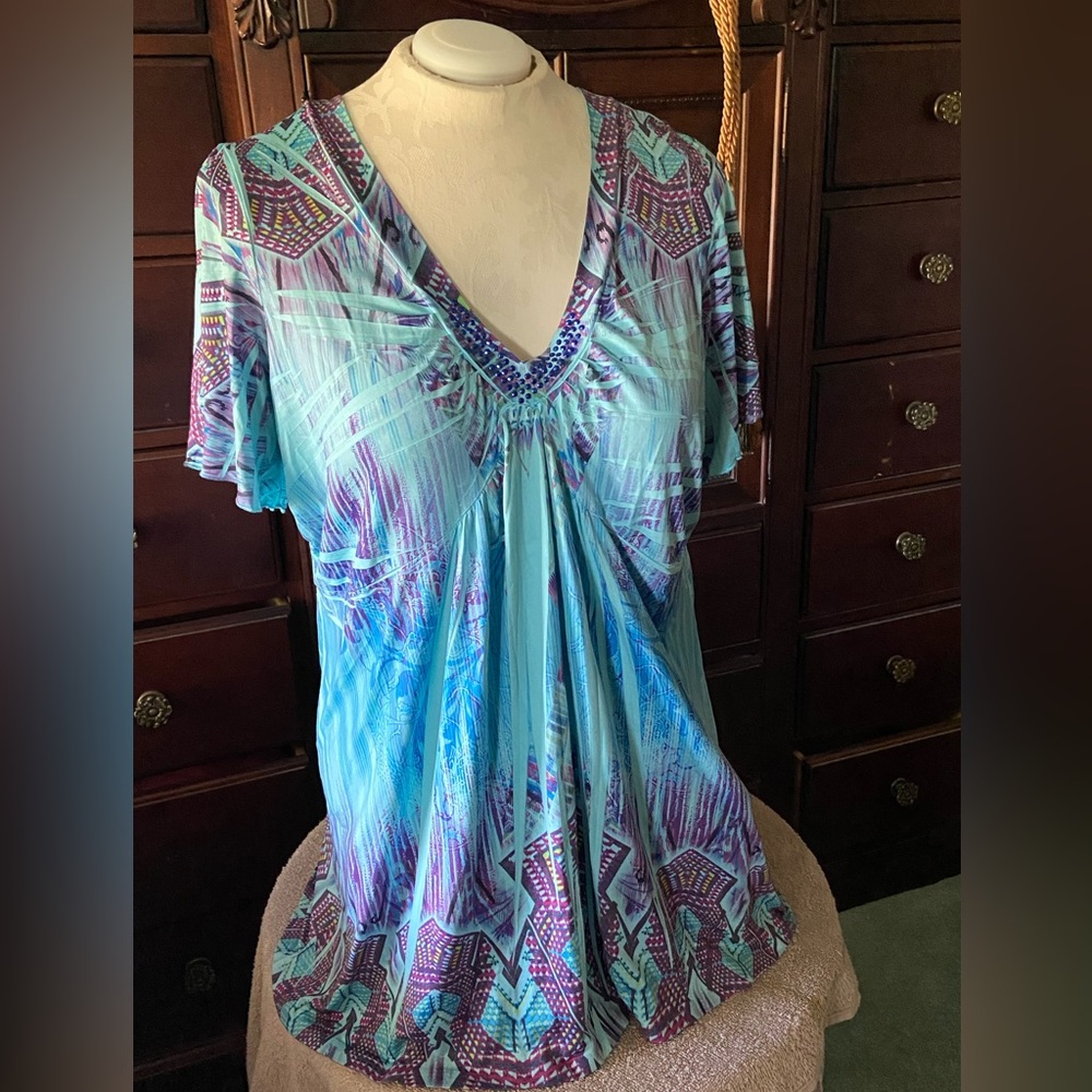 One world brand teal top